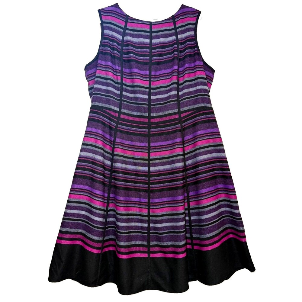 Anne Klein Plus 18W Purple Striped Fit & Flare Sleeveless Dress Lined 42" long